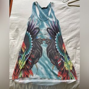 Ed Hardy racer back dress size medium blue and multi
